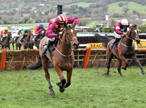Cheltenham, Minella Indo (left) with Rachael Blackmore up wins the Albert Bartlett Novices' Hurdle