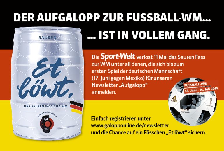 Anmelden zum Aufgalopp und Sauren-Fass gewinnen